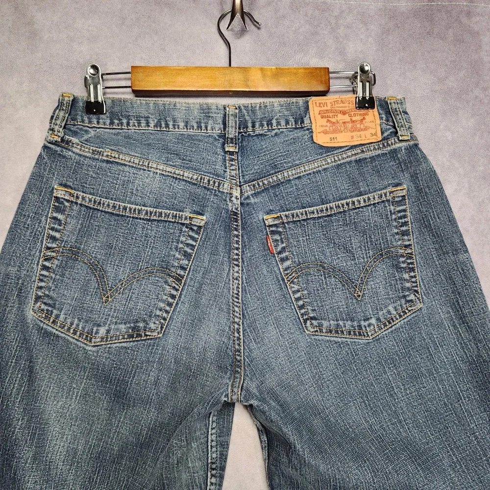 Levis 511 Slim Fit Blue Denim Jeans Mens 34x34 Fits 31x29 Medium Wash